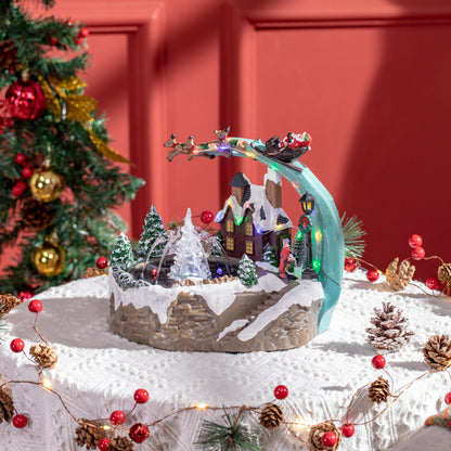 HOMCOM Fountain Christmas Village, Santa and Deer Animated Winter Wonderland Set with Multicoloured LED Light, Plug-In Christmas Decoration