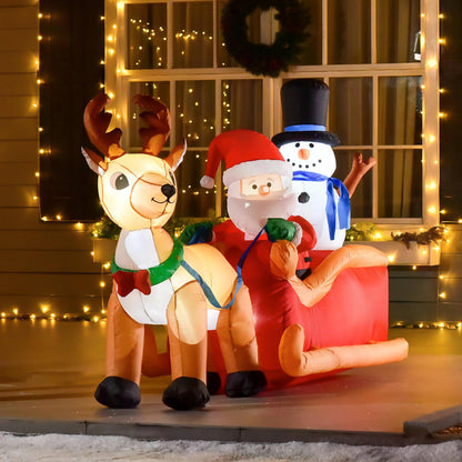 HOMCOM 1.3m Christmas Inflatable Santa Claus on Sleigh Deer, LED Lighted for Home Indoor Outdoor Garden Lawn Decoration Party Prop