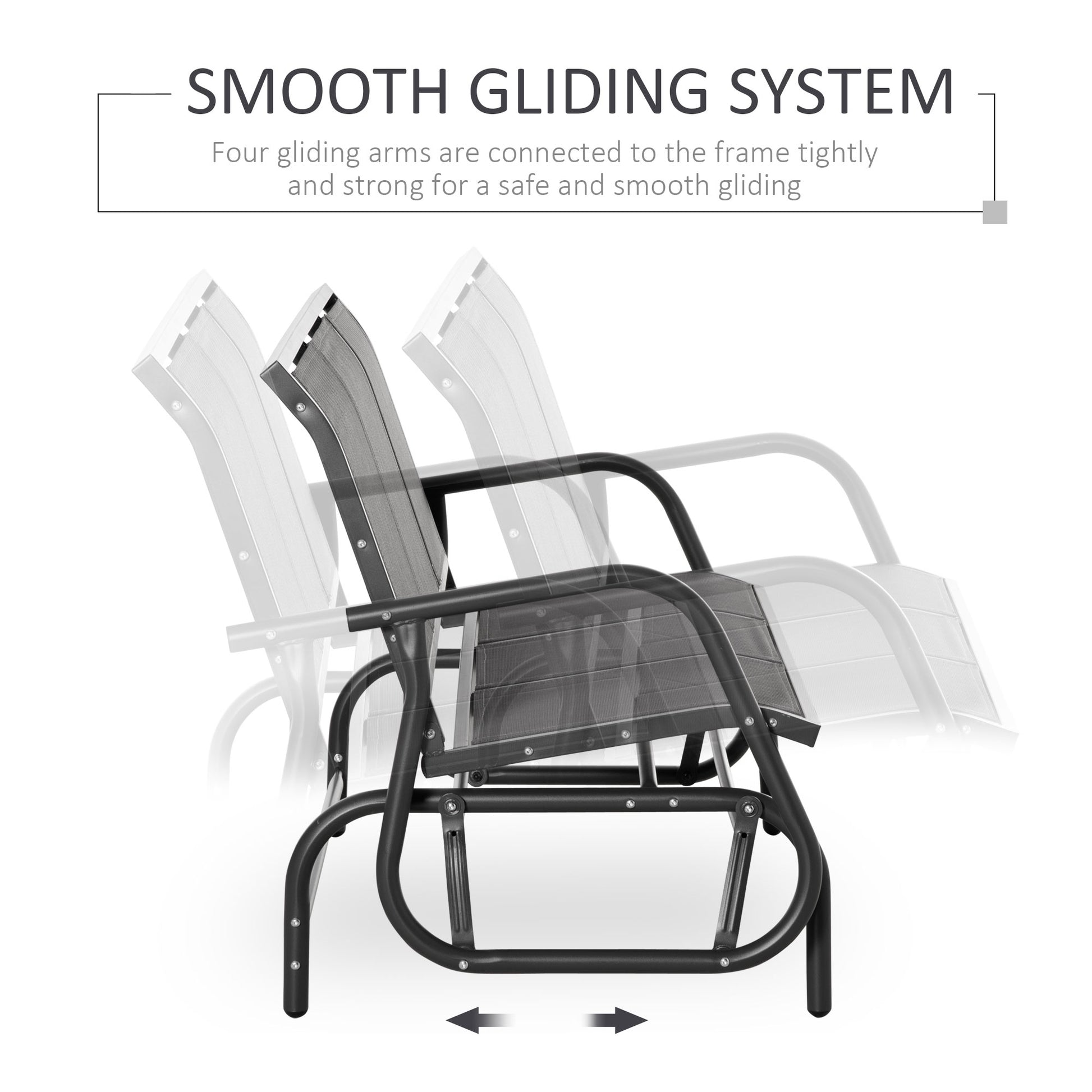 Outsunny 3-Seat Glider Rocking Chair for 3 People Garden Bench Patio Furniture Metal Frame, Grey