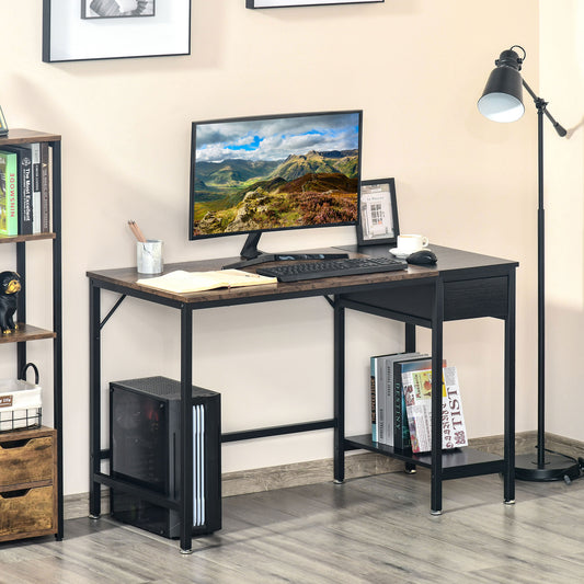 HOMCOM Computer Desk, Home Office Workstation for Study, Writing with CPU Stand and Drawer, Steel Frame, 120x60x75cm