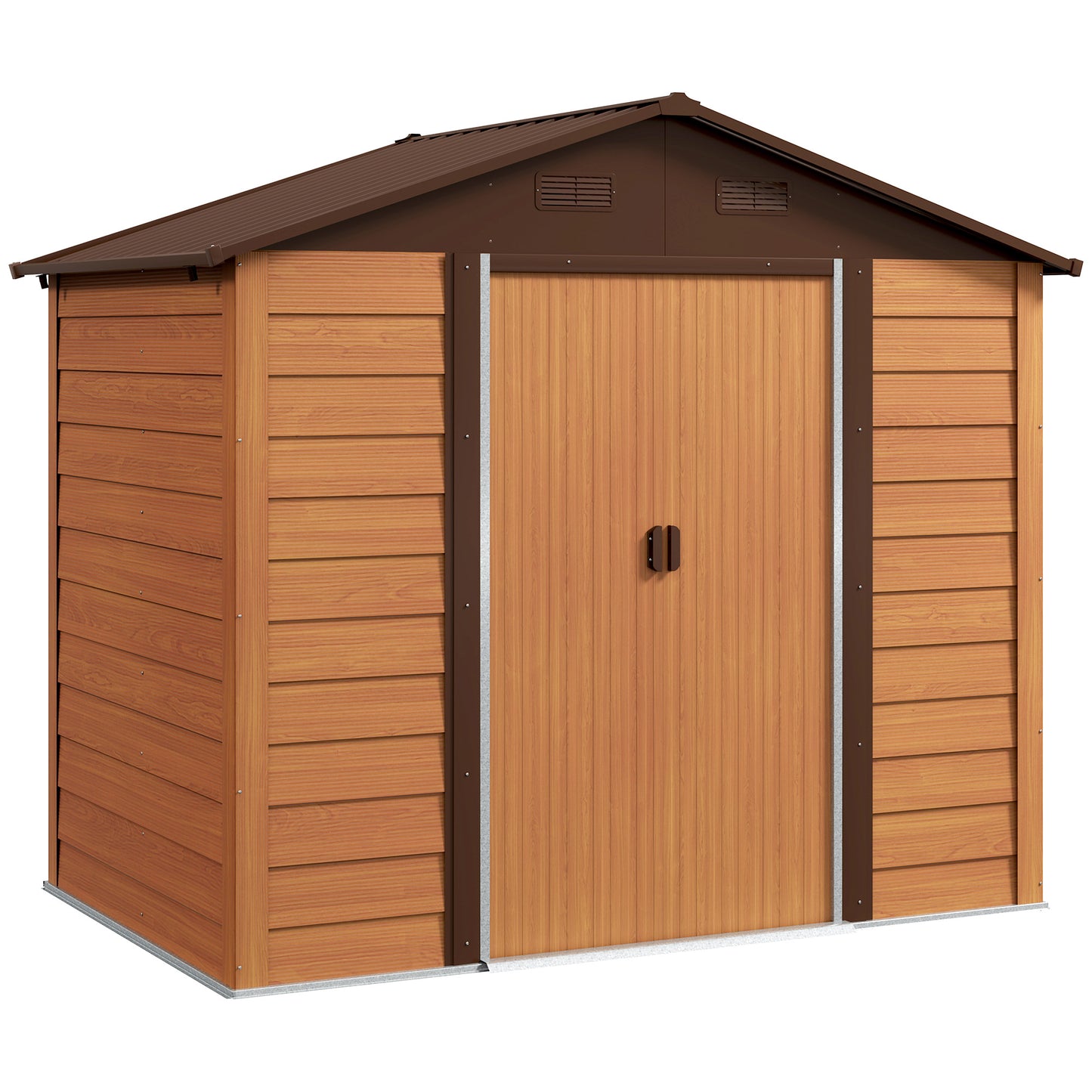 Outsunny 8 x 6ft Garden Storage Shed with Sliding Door - Brown Wood Effect