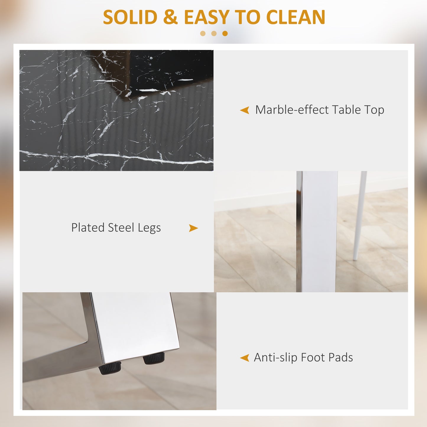 HOMCOM Modern Dining Room Table Rectangular Kitchen Table for 6-8 People with Marble Effect Tabletop Steel Legs 155 cm Black