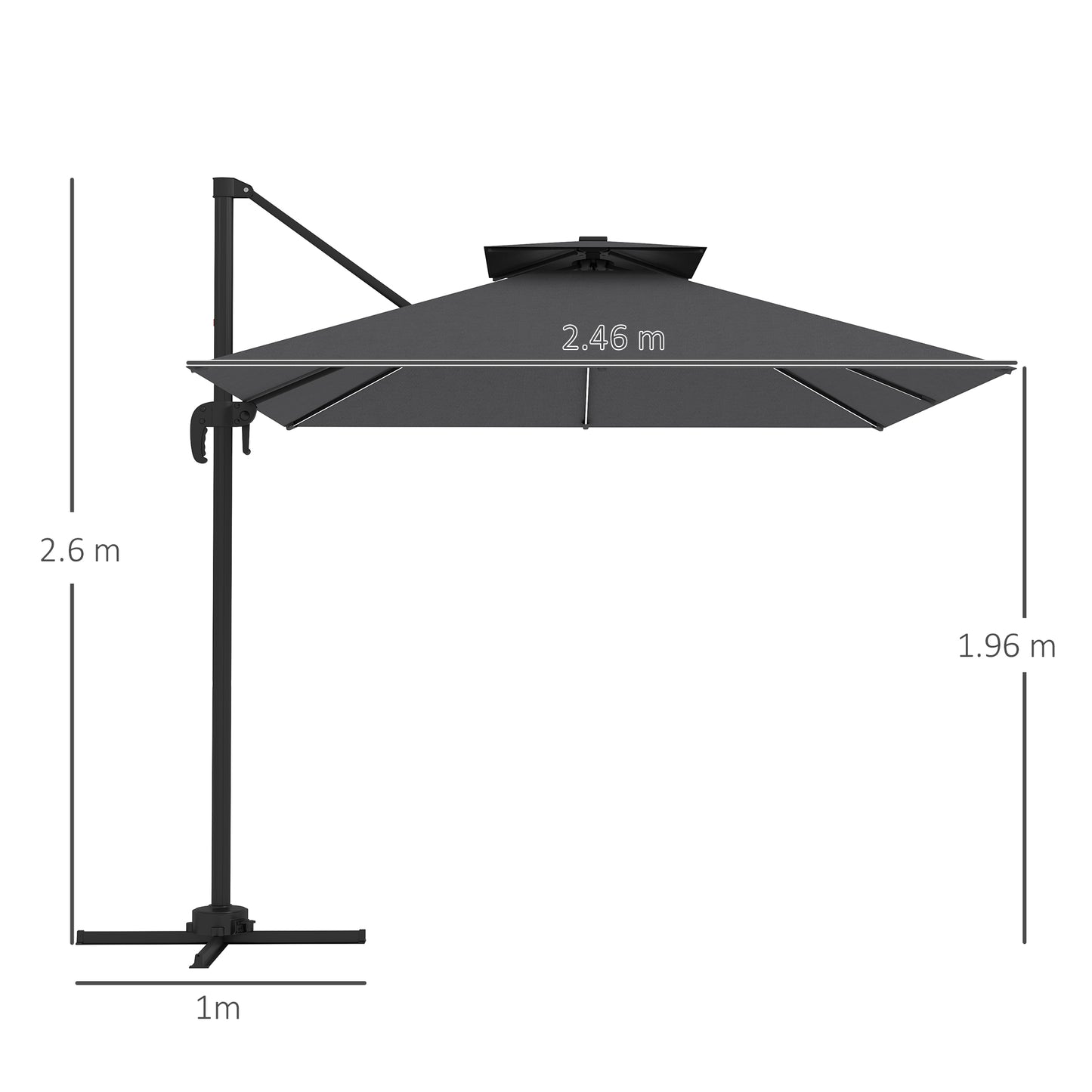 Outsunny 2.5m Cantilever Parasol with Solar Powered LED Lights, 360° Rotation, Tilt Adjustment, Crank Handle, Dark Grey
