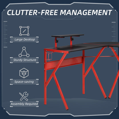 HOMCOM Gaming Desk L-Shaped Corner Computer Table for Home Office PC Workstations with Adjustable Monitor Stand , Red