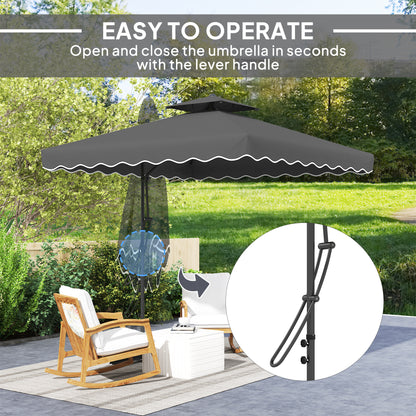 Outsunny 2.5m Cantilever Parasol with Easy Lever, Square Double Top Garden Parasol Umbrella with Ruffles and Cross Base, Overhanging Outdoor Sun Shades, Black