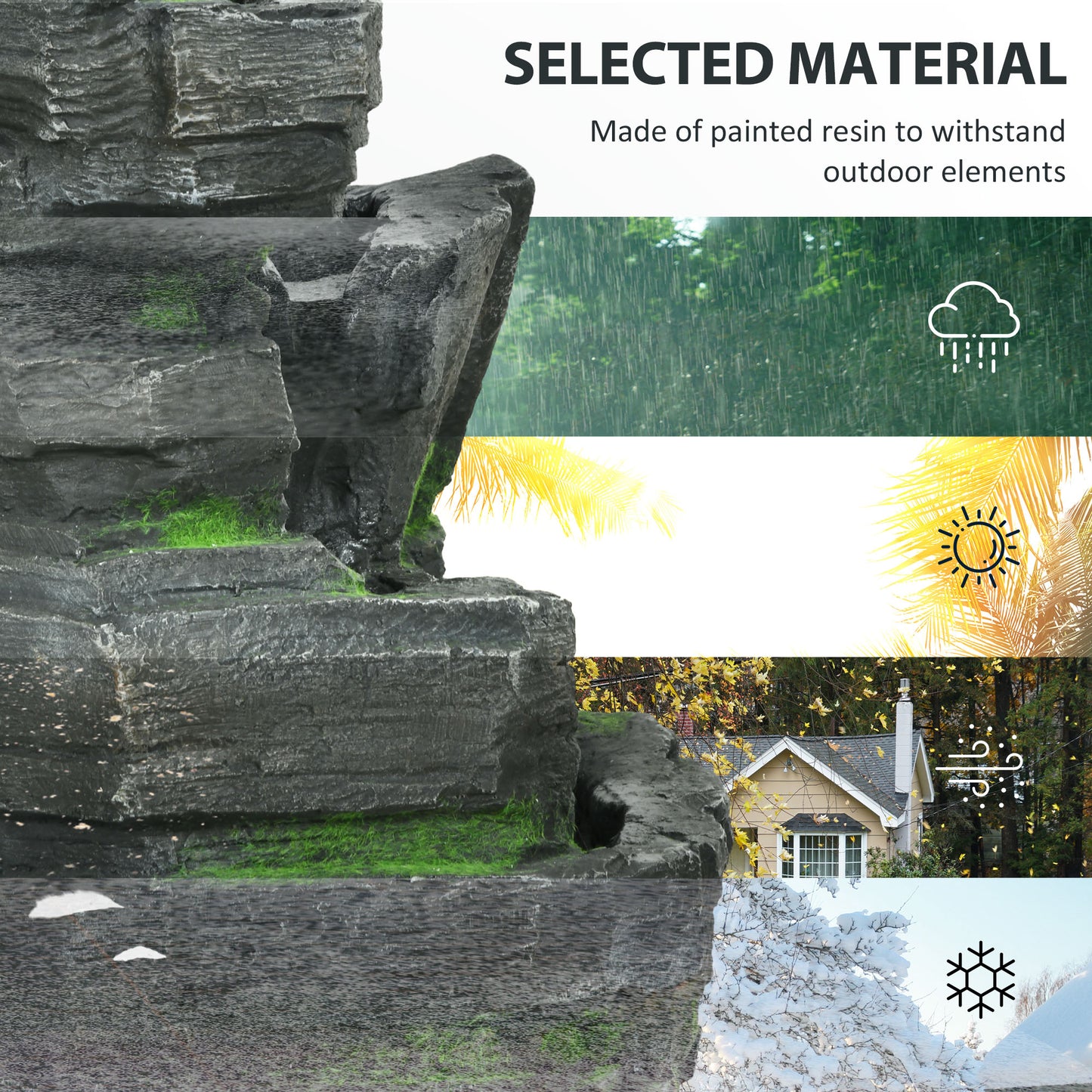 Outsunny Garden Water Feature with LED Lights - Dark Grey