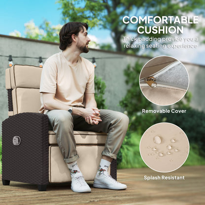 Outsunny 145° Reclining Rattan Armchair, with Footrest - Brown/Khaki