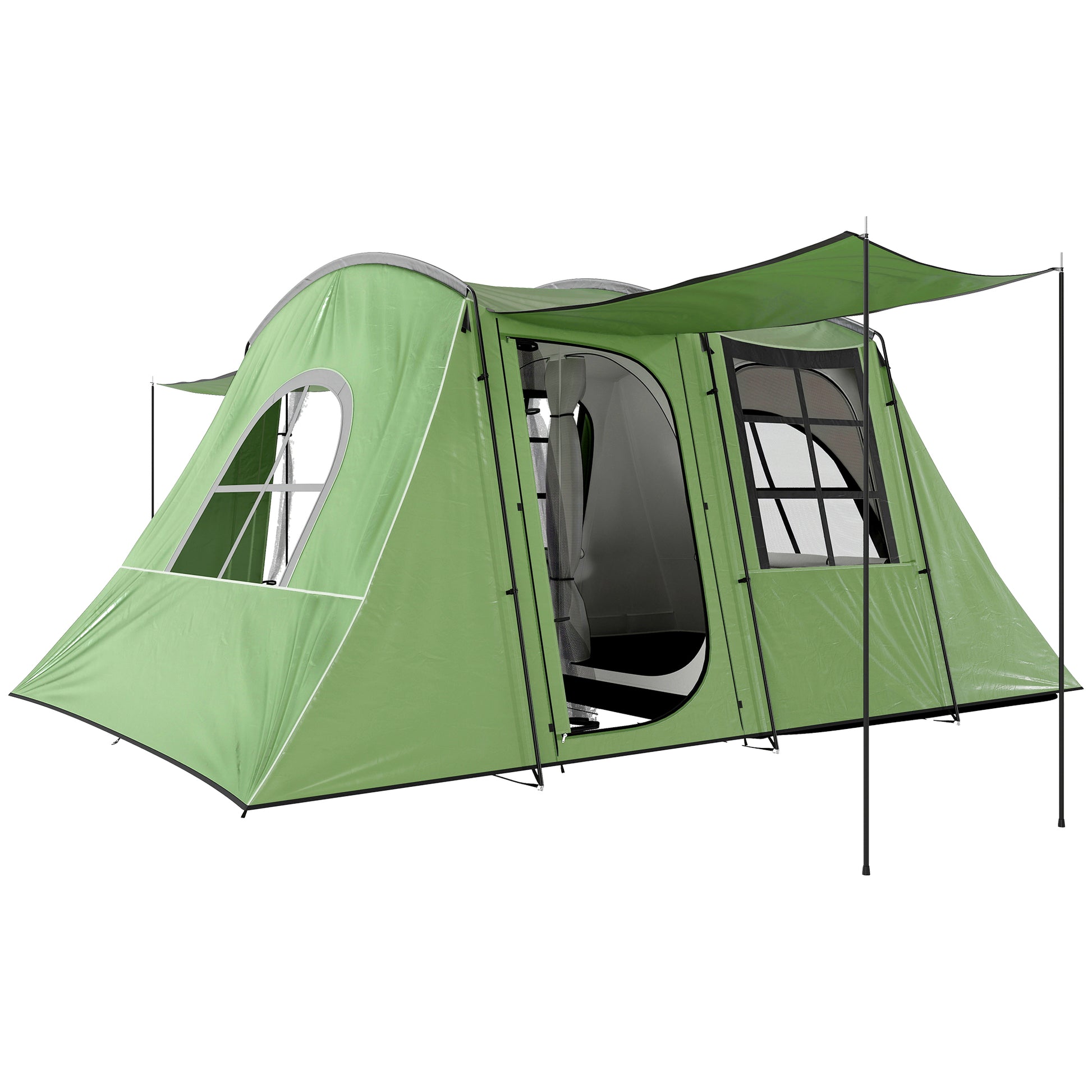 Outsunny 3-4 Man Tunnel Tent, Family Camping Tent with Porch, Bedroom and Living Area, Sewn in Groundsheet, 3000mm Waterproof, Portable with Bag for Hiking, Festival, Backpacking, Green