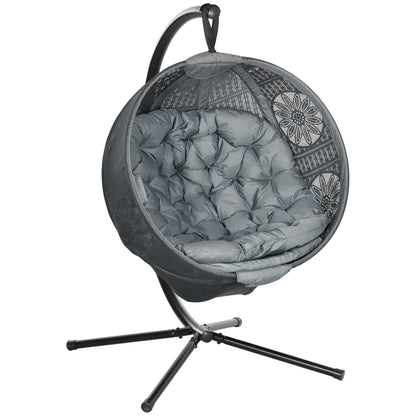 Outsunny Round Egg Basket Chair, with Steel Stand, Charcoal Grey
