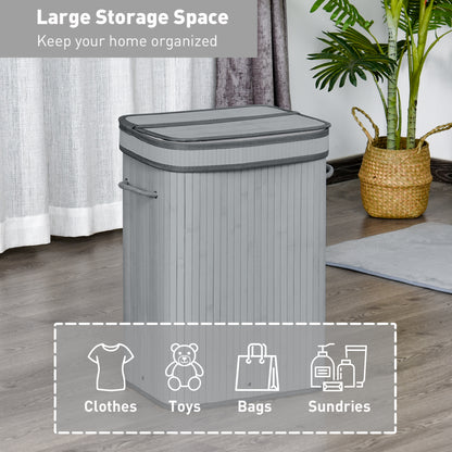 HOMCOM 70L Natural Wood Laundry Basket One Compartment w/Flip Lid Removable Lining Handles Board Base Foldable Water-Resistant Dirty Clothes Storage 