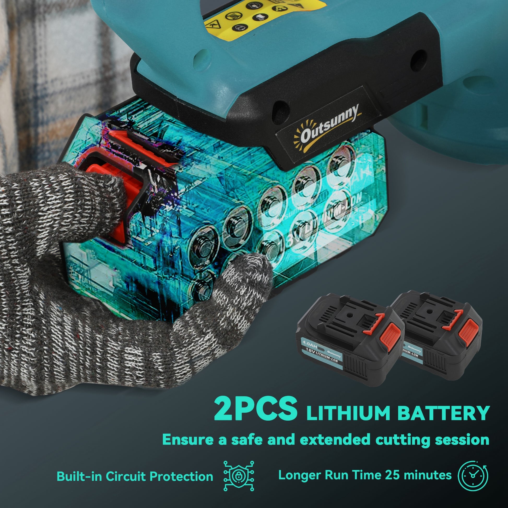 Outsunny Cordless Hedge Trimmer, Electric Hedge Cutter with 51cm Blade, Brushless Motor and 2 Batteries for Branches, Shrubs, Twigs, Blue