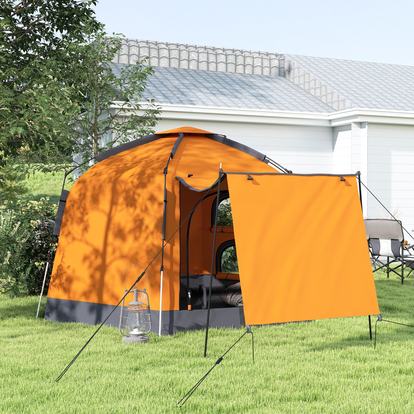 Outsunny Automatic Pop Up Camping Tent, Instant Setup 2-4 Man Tent with Mesh Windows, Waterproof & UV30+, Portable with Carry Bag for Fishing, Hiking, Backpacking, Orange