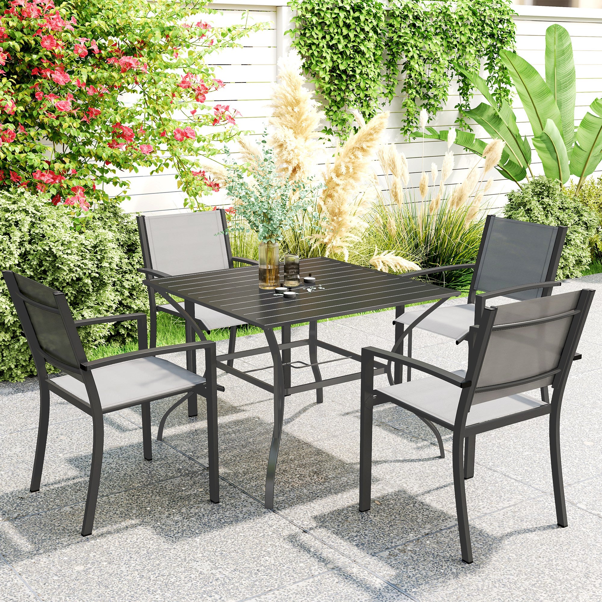 Outsunny 94 x 94 cm Garden Table with Parasol Hole, Outdoor Dining Gar ...