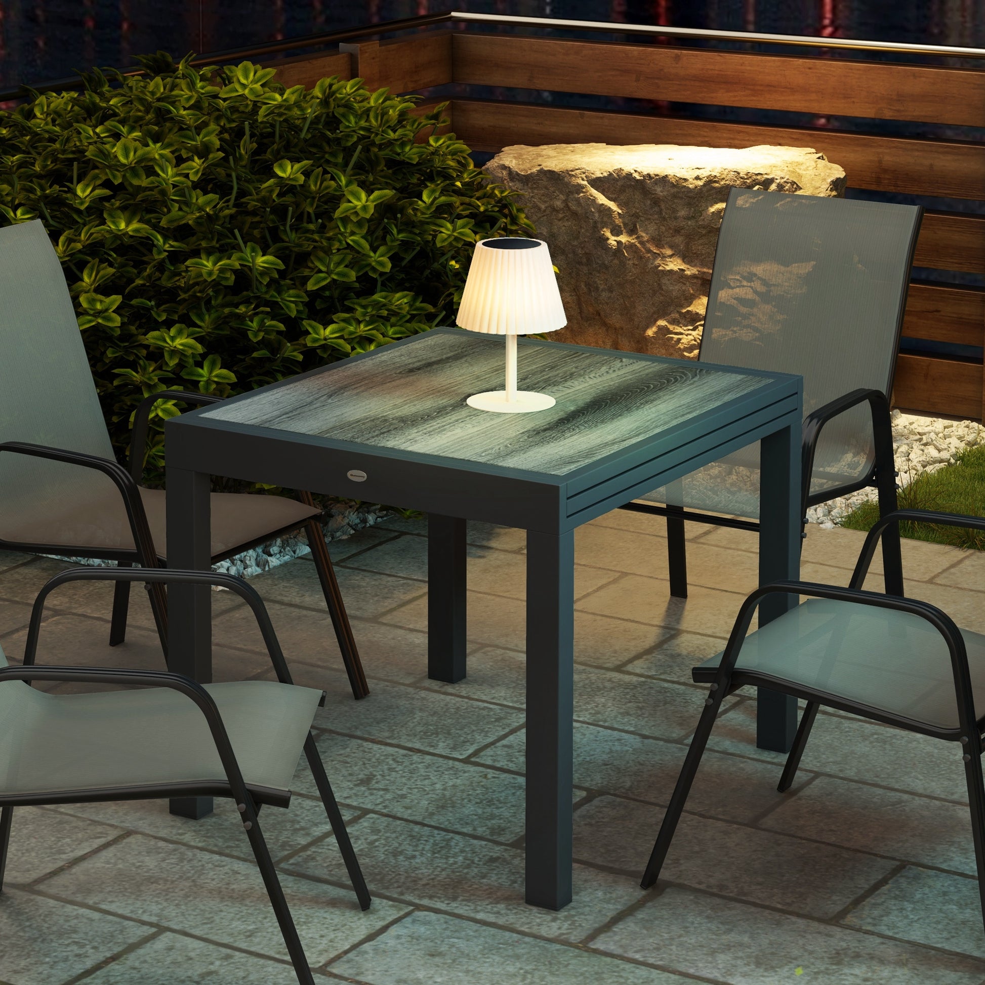 Outsunny Extending Garden Table, Outdoor Dining Table for 6, Aluminium Frame Rectangular Patio Table with Plastic Board Tabletop,80/160L x 80W x 75H cm, Grey