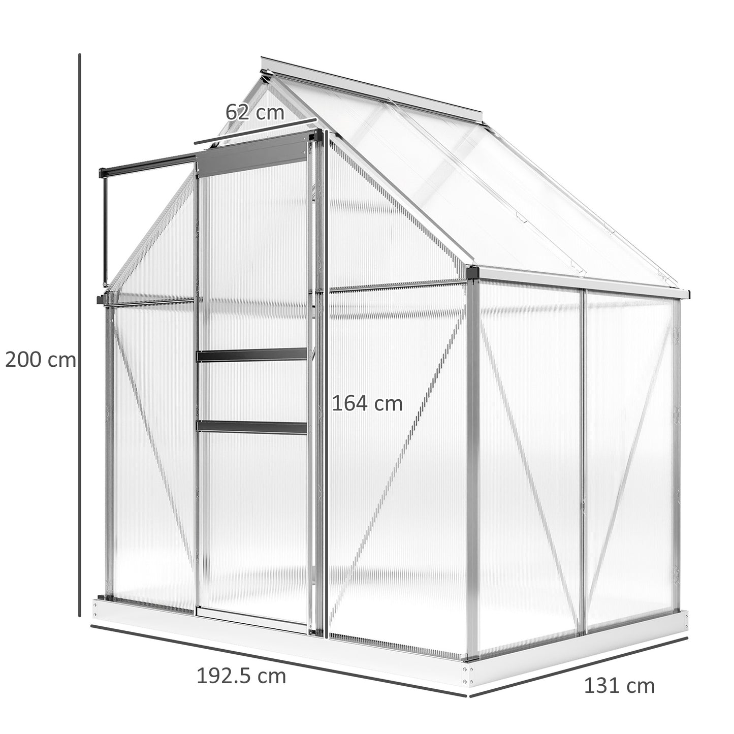 Outsunny 192.5 x 131cm Walk-In Polycarbonate Greenhouse - Silver-Tone