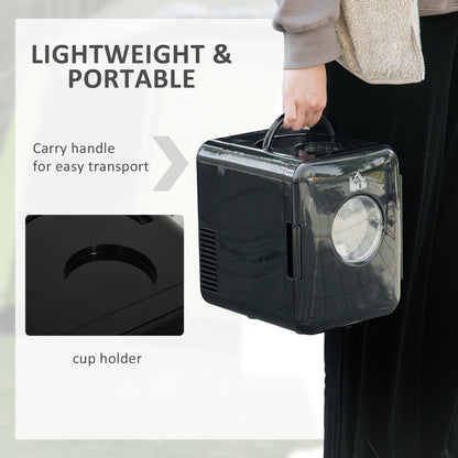 HOMCOM 4 L/6 Can Mini Fridge, AC+DC Portable Cooler & Warmer for Skincare, Makeup, Cosmetics, Food, for Bedroom, Home, Caravan, Car, Black
