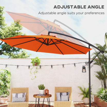 Outsunny 3(m) Overhanging Parasol, with Base - Orange