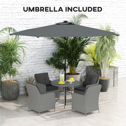 Outsunny 4 Seater Rattan Dining Set with Parasol & Cushions - Light Grey