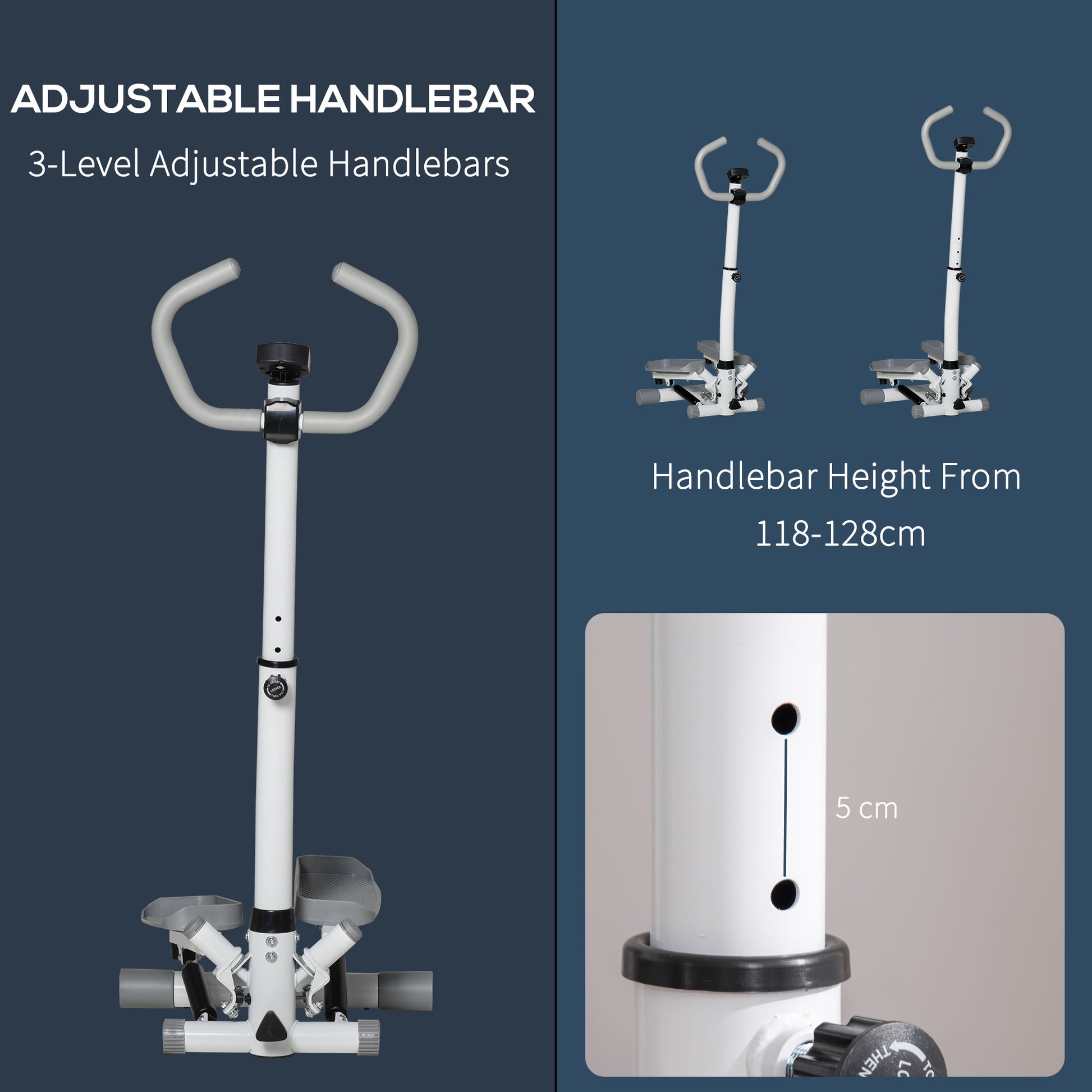 HOMCOM Adjustable Twist Stepper Aerobic Ab Exercise Fitness Workout Machine w/ LCD Screen, Height Adjust Handlebars for Home Gym, White