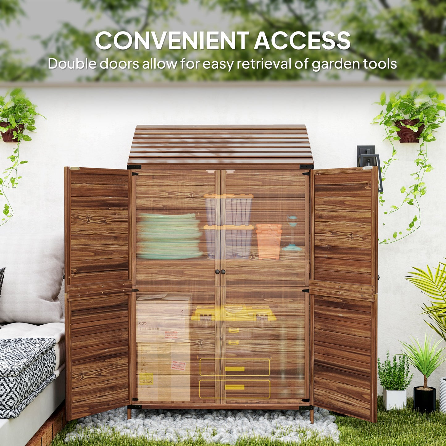 Outsunny 59 x 103.5 cm Two-Tier Wooden Garden Shed - Brown