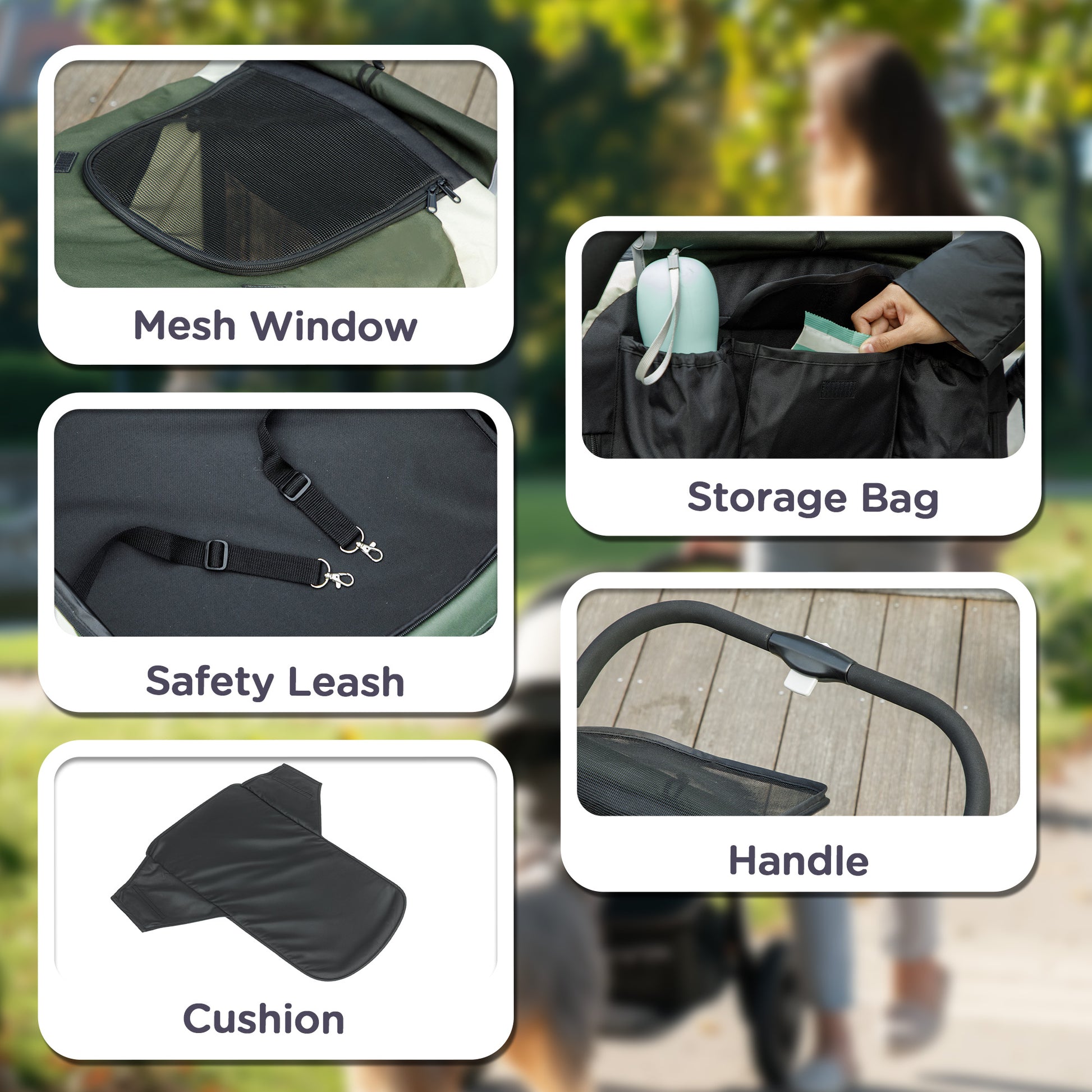 PawHut Foldable Pet Stroller for Large Dogs with Four Big Wheels, Shock-Absorbing Frame, Safety Leashes, Brakes, Dark Green