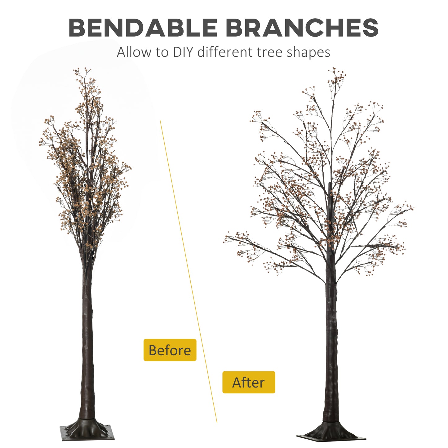 HOMCOM 5ft Artificial Gypsophila Blossom Tree Light with 96 Warm White LED Light, Baby Breath Flowers for Home Party Wedding, Indoor and Outdoor Use