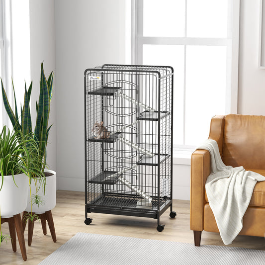 PawHut 6 Levels Removable Small Animal Cage, 131cm - Black