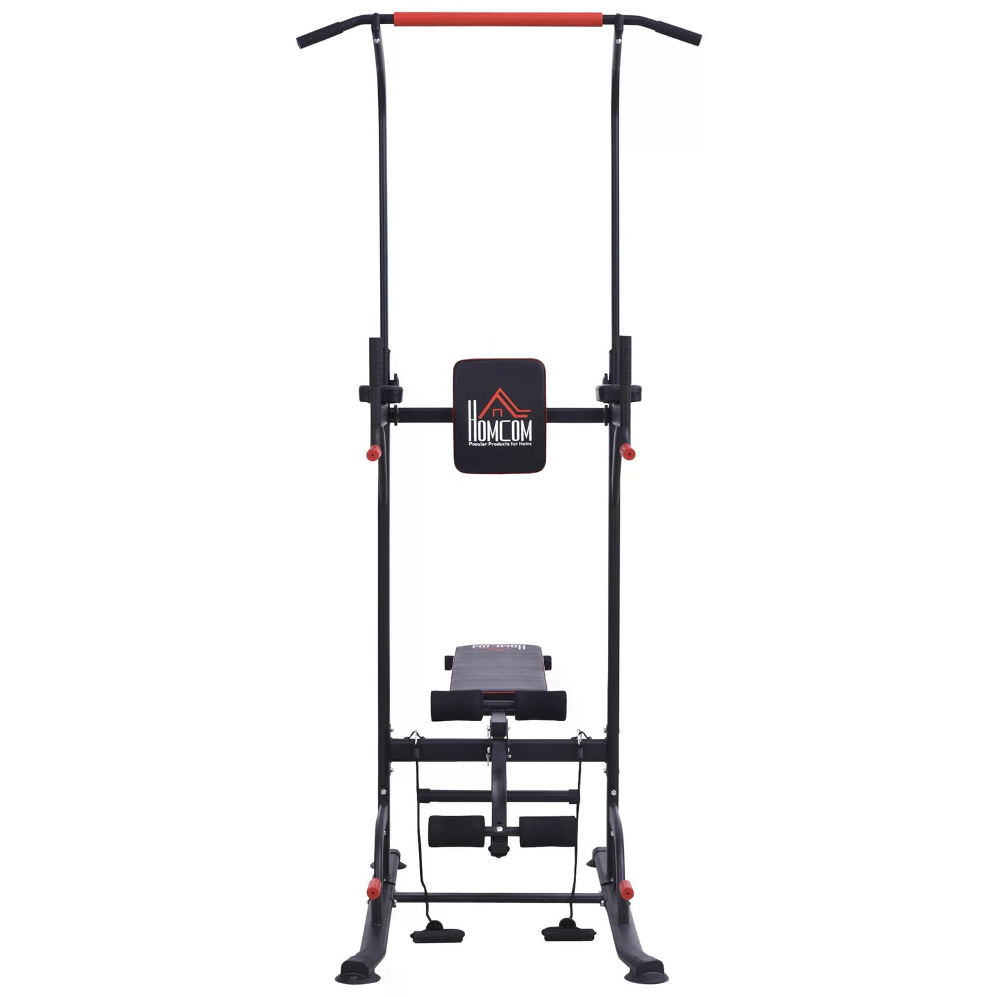 HOMCOM Steel Strength Training Power Tower Pull Up Station Black/Red