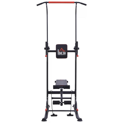 HOMCOM Steel Strength Training Power Tower Pull Up Station Black/Red