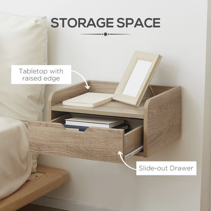 HOMCOM Floating Bedside Cabinet with Drawer, Wall Mounted Nightstands, Modern Bedside Table with Storage for Bedroom