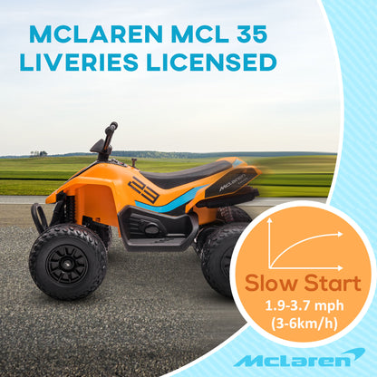 HOMCOM Mclaren Licensed 12V Quad Bike with Slow Start, Music, Headlights, MP3 Slot, Suspension Wheels, for 3-8 Years - Orange