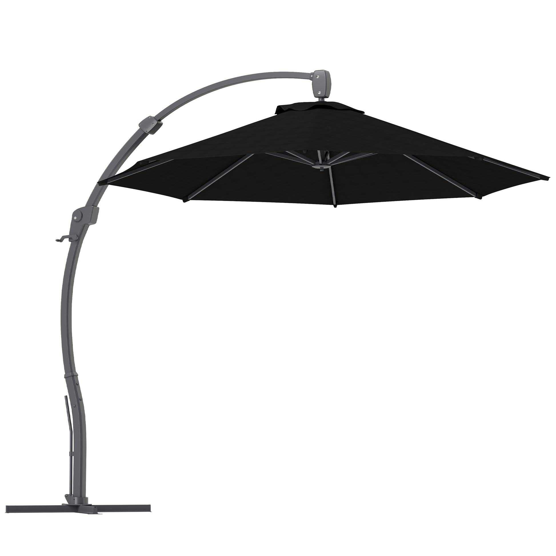 Outsunny 3(m) Garden Cantilever Parasol, Round Overhanging Umbrella with Crank Handle, Cross Base, Aluminium Frame and 360° Rotation, Banana Patio Umbrella for Outdoor Sun Shade, Black