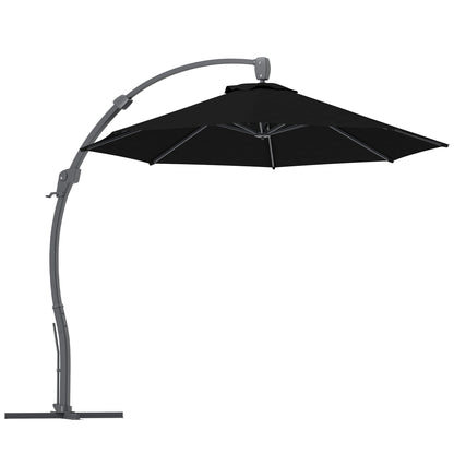 Outsunny 3(m) Garden Cantilever Parasol, Round Overhanging Umbrella with Crank Handle, Cross Base, Aluminium Frame and 360° Rotation, Banana Patio Umbrella for Outdoor Sun Shade, Black