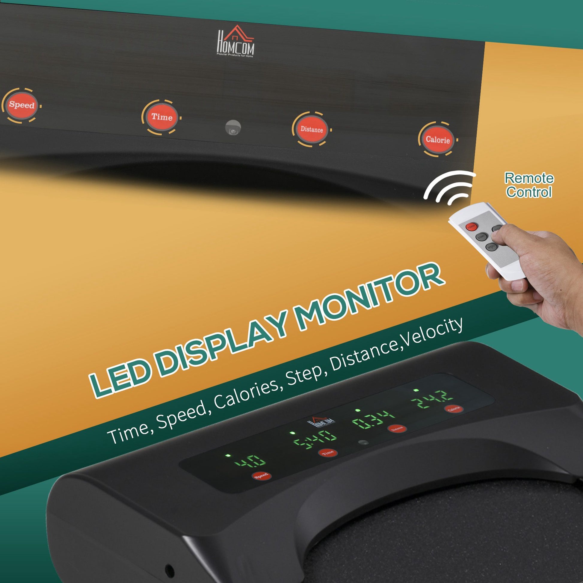 HOMCOM Foldable Walking Machine with LED Display & Remote Control Exercise Walking Jogging Fitness for Home Office Use