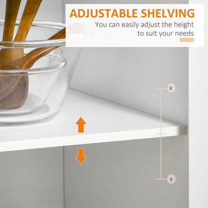 HOMCOM Modern Rolling Kitchen Island Storage Kitchen Cart Utility Trolley with Rubberwood Top, 2 Drawers, White