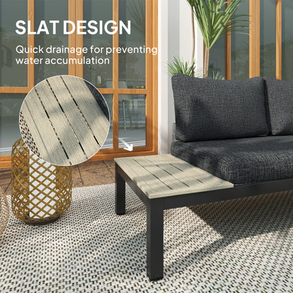Outsunny 3 Pieces Garden Furniture Set, Aluminium 4 Seater Corner Sofa Set with 2 Loveseats, Coffee Table and Side Trays, Outdoor Conversation Furniture with Cushions for Garden, Dark Grey
