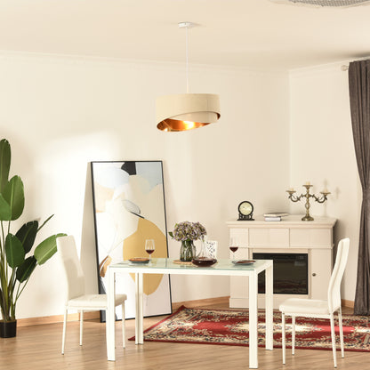 HOMCOM Modern Pendant Light with Adjustable Hanging Chain and Two Bevel Nested Lampshade, Metal Chandelier for Living Room, Bedroom, Beige and Gold