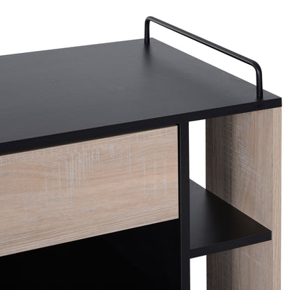 HOMCOM Rolling Kitchen Island, 76.5Wx40Dx82H cm-Oak/Black Colour
