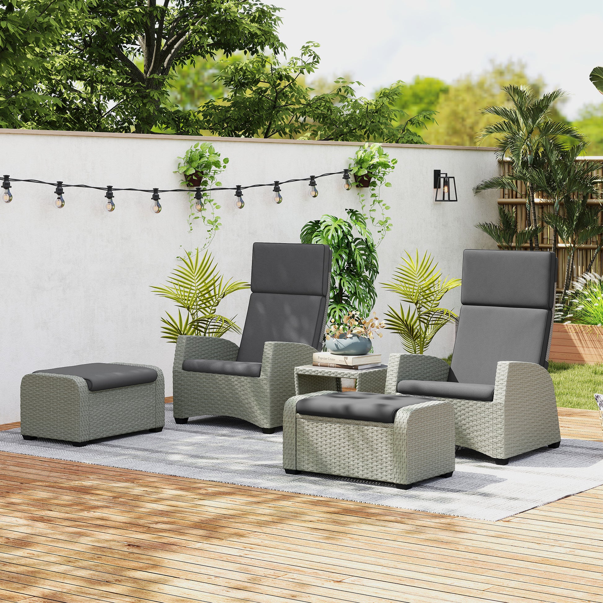 Outsunny 5-Piece Rattan Garden Furniture Set with Cushions - Charcoal Grey