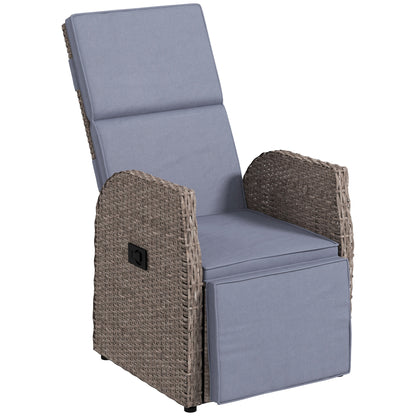 Outsunny 148° Reclining Rattan Garden Armchair, with Footrest - Brown/Grey