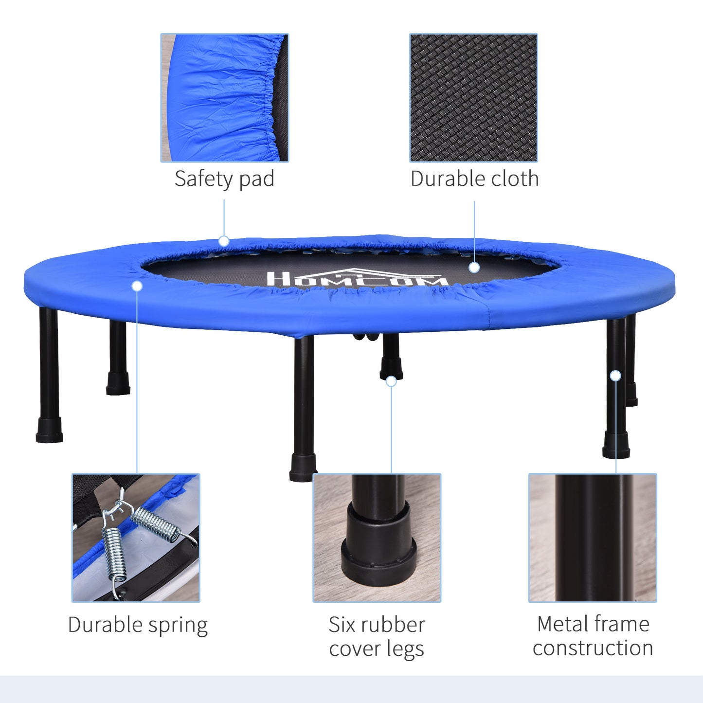 HOMCOM Trampoline Aerobic Rebounder Indoor Outdoor Fitness Round Jumper 91cm, Compact, w/ Sponge Edge, Blue