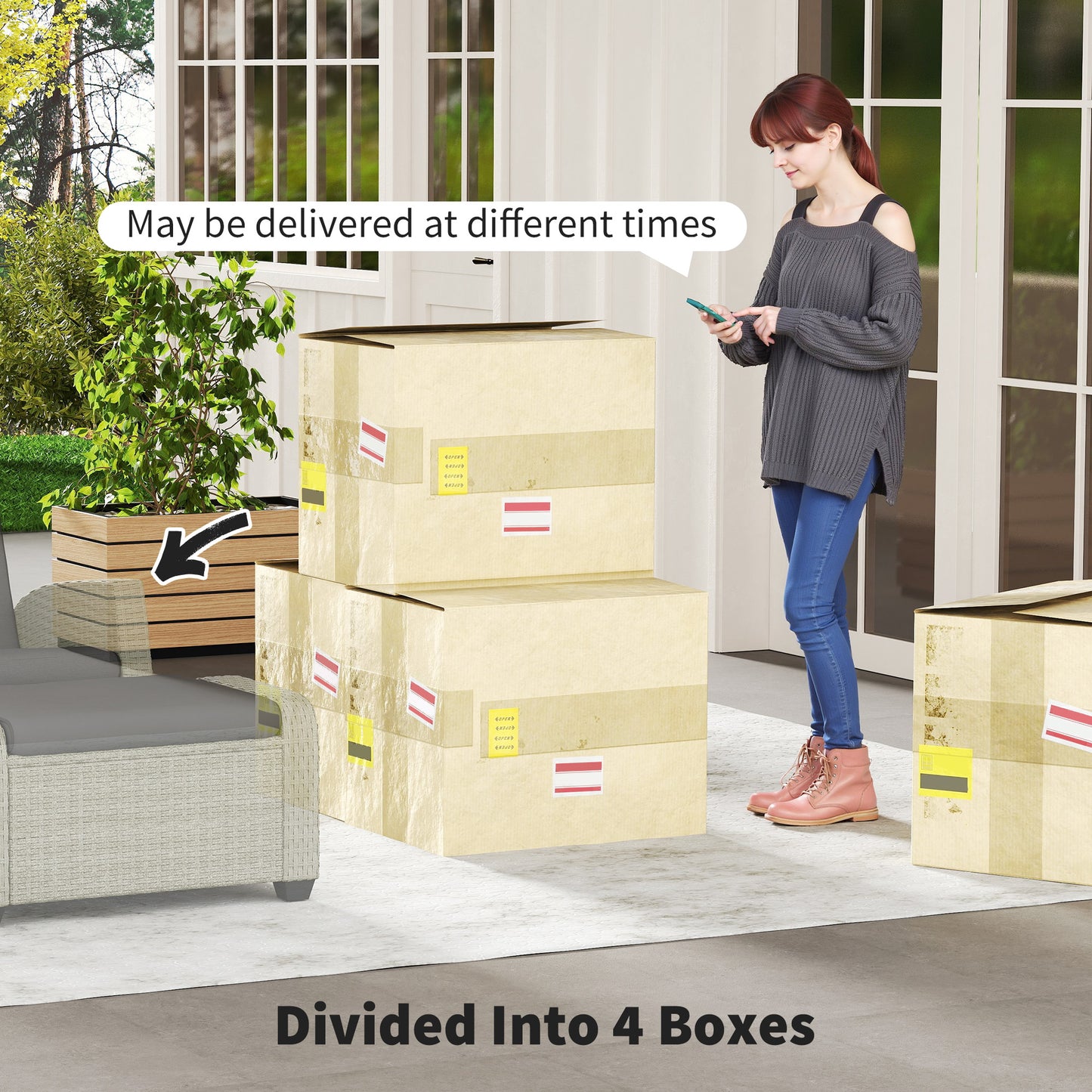 Outsunny 5-Piece Rattan Garden Furniture Set with Cushions - Charcoal Grey