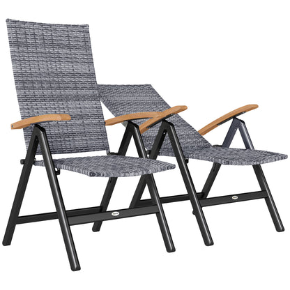 Outsunny 2 Pieces Outdoor Foldable Dining Chair with Armrests, High Backrest, for Garden, Camping, Balcony, Light Grey