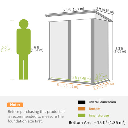 Outsunny 5 x 3ft Corrugated Steel Storage Shed, with Lock - Brown
