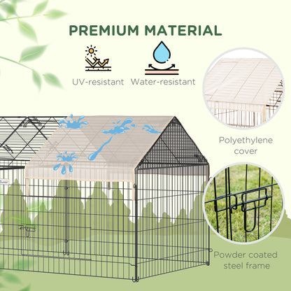 PawHut Metal Rabbit Run Playpen, Guinea Pig Cage, 220 x 103 x 103cm, Beige