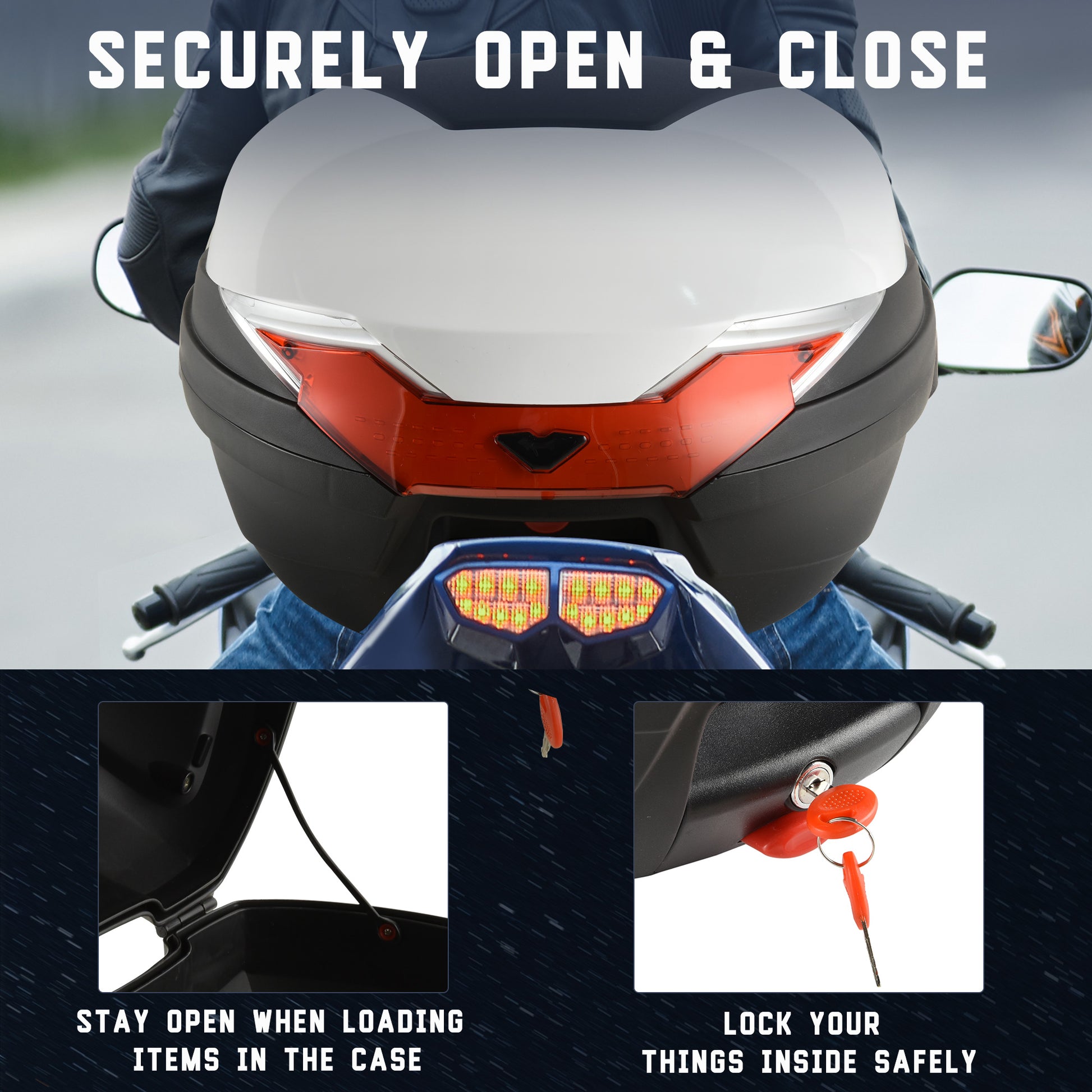 HOMCOM 32L Streamline Plastic Motorcycle Trunk w/ Reflector White