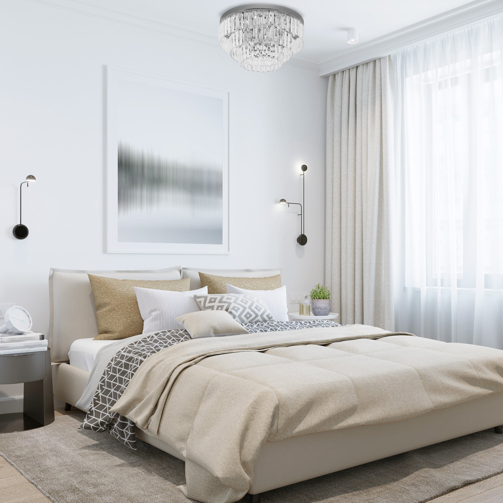 HOMCOM Round Crystal Ceiling Light 7 Lights Chandelier Mounted Fixture