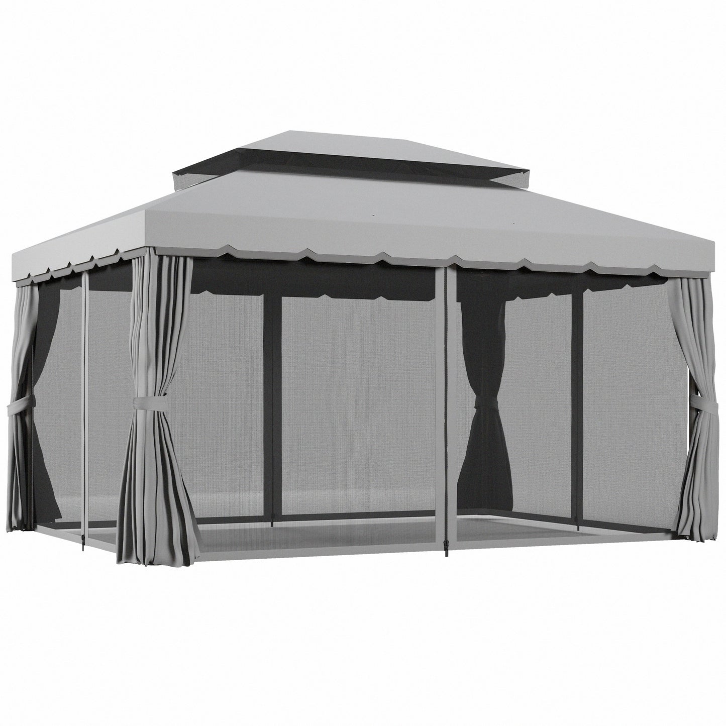 Outsunny 3 x 4m Aluminium Garden Gazebo, Marquee Canopy Shelter Pavilion Party Tent with Nets and Curtains for Garden and Deck, Light Grey