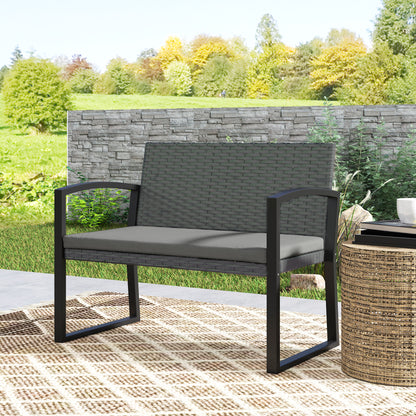 Outsunny Two-Seater Rattan Garden Bench - Grey/Black