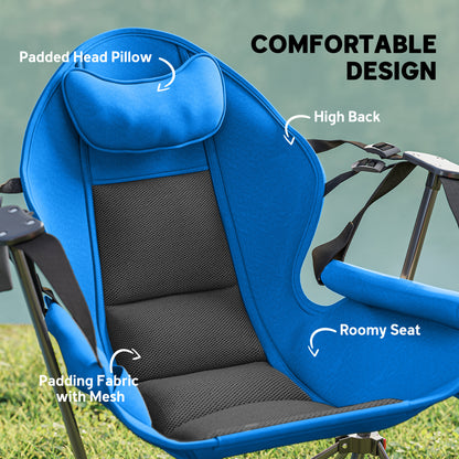 Outsunny Hammock Camping Chair Set of 2, Adjustable Back Swinging Camping Chair Portable Swinging Chair with Cup Holder, Headrest, Padded Seat and Carry Bag for Travel Fishing Hiking, Blue